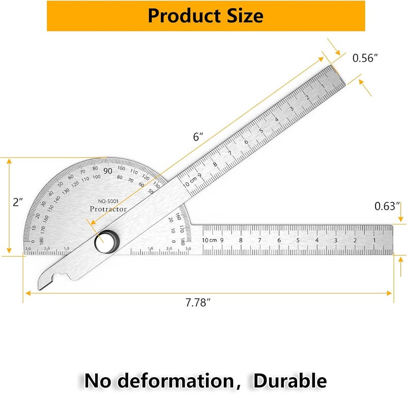 ForoGore Stainless Steel Protractor 180 Degrees Two Arm Ruler Adjustable Angle Protractor Woodworking Ruler Craftsman Angle Measure Tool (10 cm/ 3.94 Inch) - Image 4